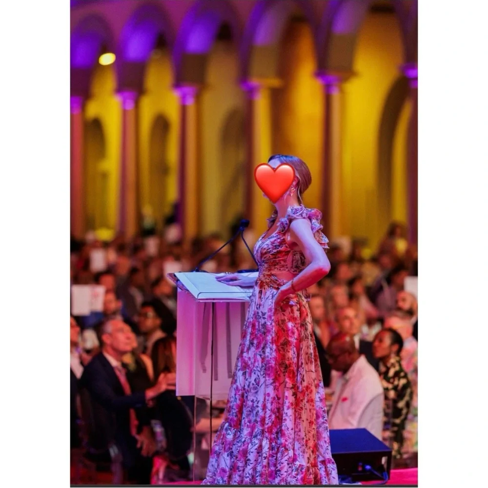 Mac Duggal Pink Floral Rose Cut-Out Chiffon Gown STUNNING! - Picture 7 of 11